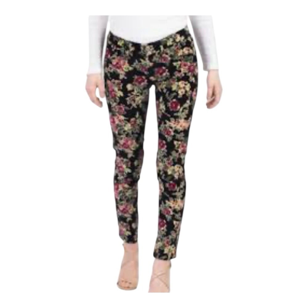 Free People Size‎ 27 Corduroy Black Floral Pants Jeans Slim Straight - Picture 2 of 16
